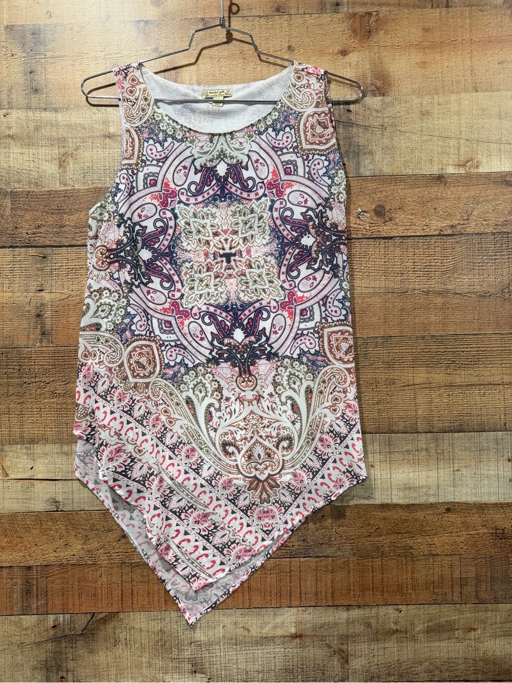 Energe Multicolor Pastels Paisley Handkerchief-Hem Tank Top Size Medium